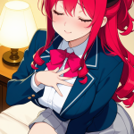 【エロ画像】赤髪ハーフアップ巨乳×オナニー・自慰_AI_アニメエロ画像