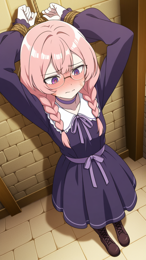 ピンク髪ツインおさげ長身 縛り・拘束_アニメエロ画像 AI エロ画像