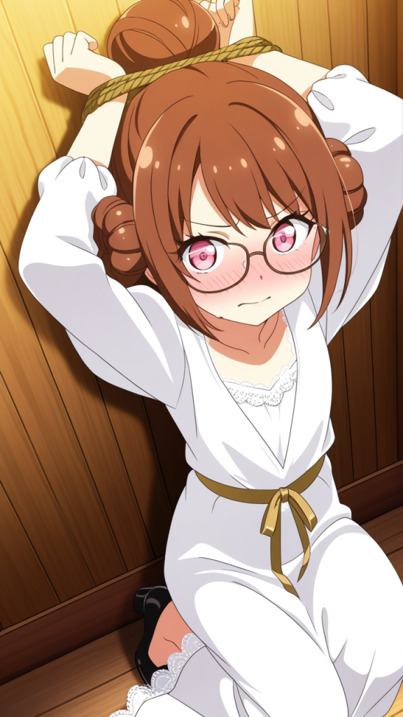 茶髪お団子ヘア貧乳長身 手縛り・拘束_アニメエロ画像 AI エロ画像