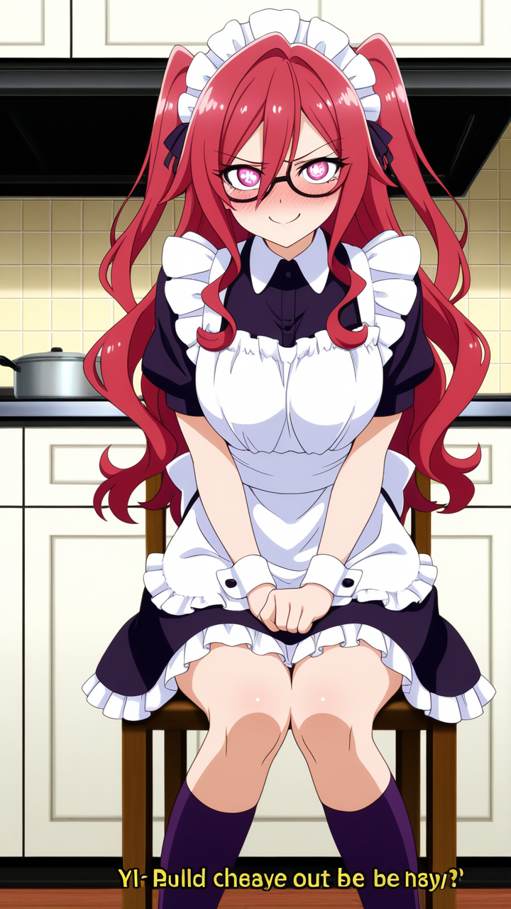 マゼンタウェーブロング柔らか体 メイド服_アニメエロ画像 AI エロ画像