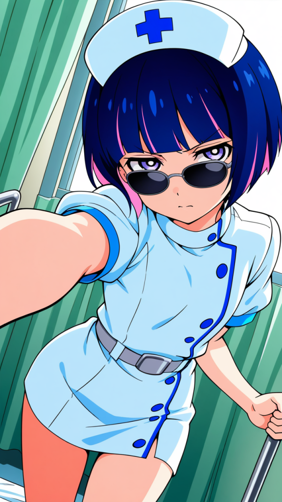 青髪ショート貧乳長身 ナース服_アニメエロ画像 AI エロ画像