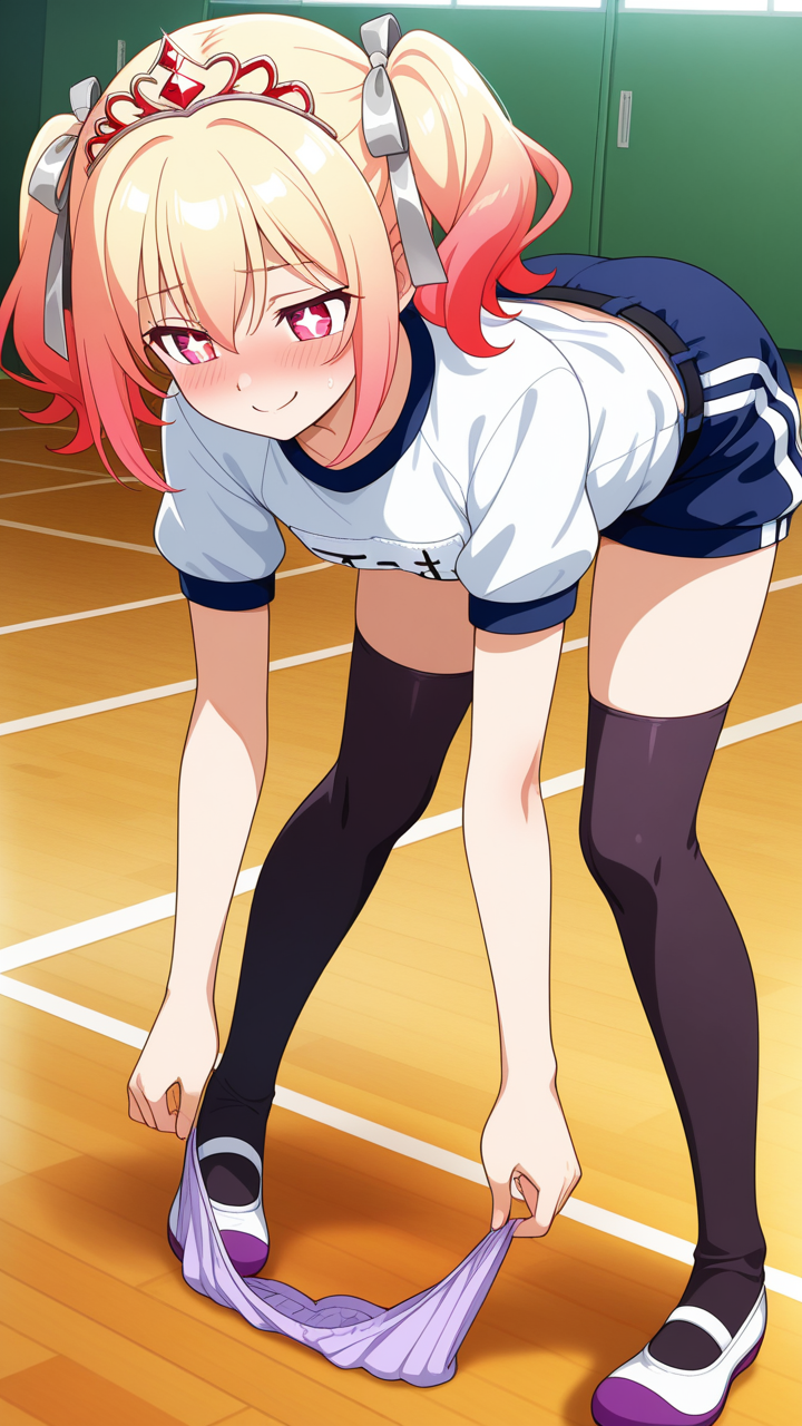 ピンク髪サイドテール細身 体操服・ブルマ_アニメエロ画像 AI エロ画像