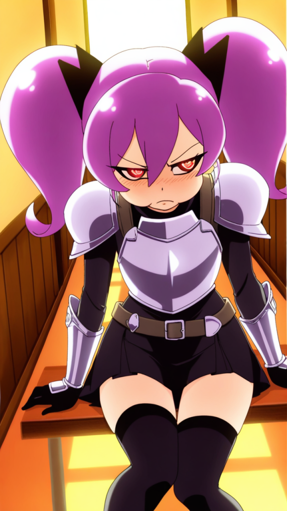 紫髪ロールツインテールむっちり ニーソ・絶対領域_アニメエロ画像 AI エロ画像