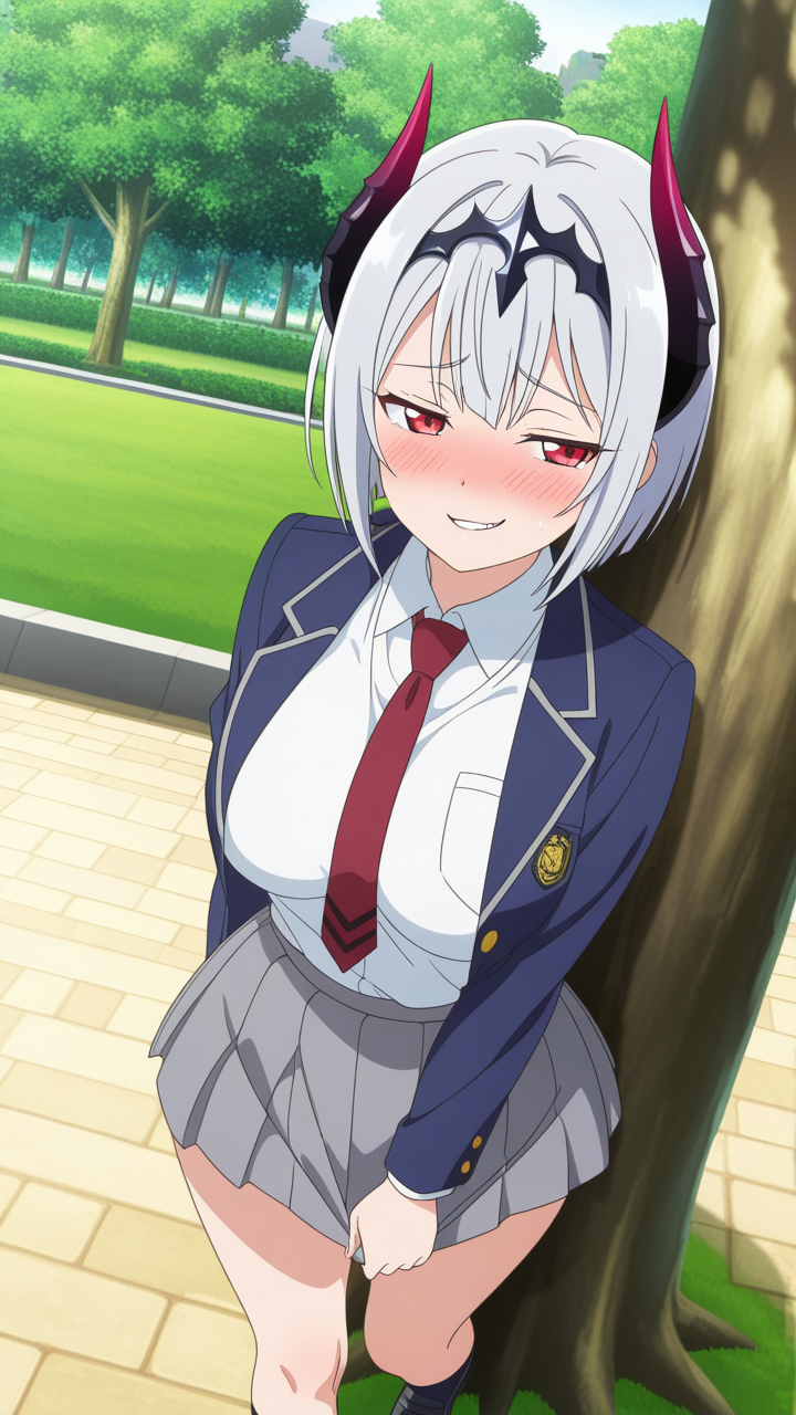 銀髪ショート巨乳むっちり 野外露出_アニメエロ画像 AI エロ画像