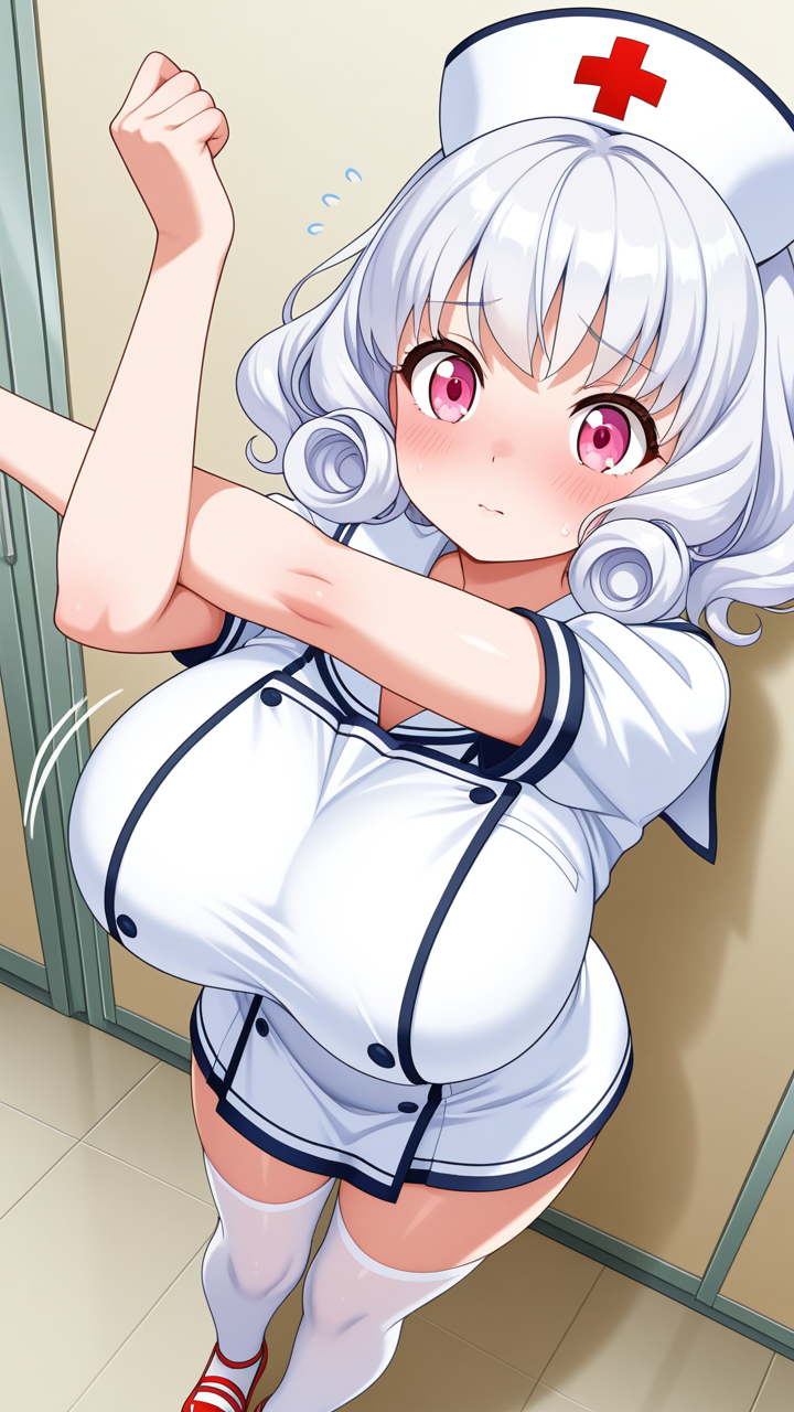 白髪ロールツインテール小柄 巨乳・爆乳_アニメエロ画像 AI エロ画像