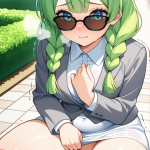 【エロ画像】緑髪ツインおさげ巨乳×おしっこ・放尿_AI_アニメエロ画像