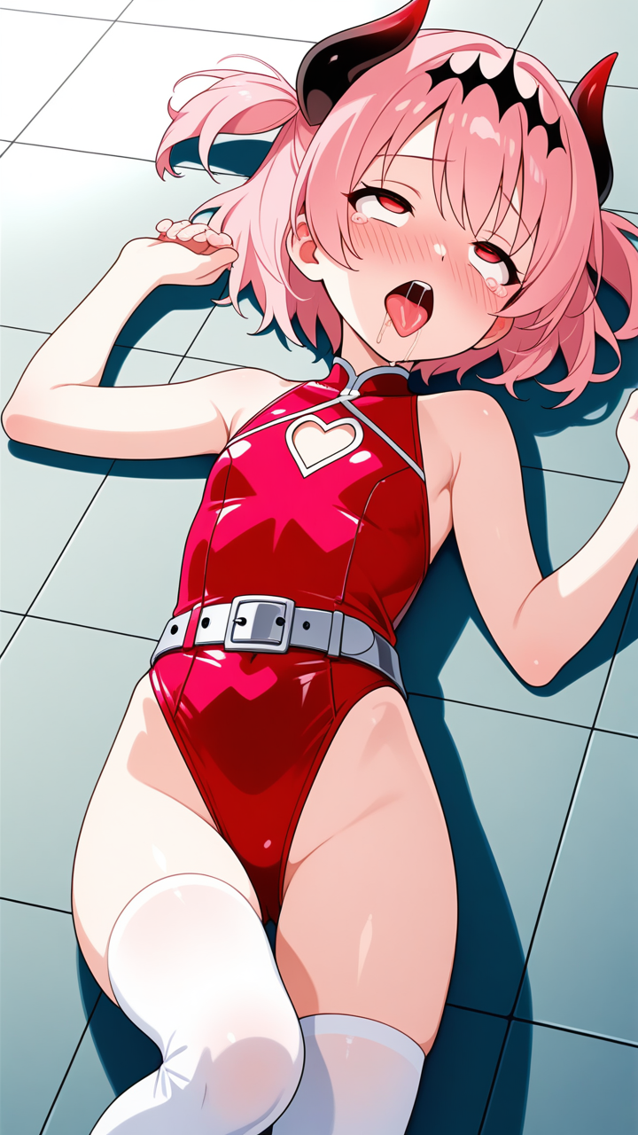 桜色髪刈り上げショートロリ体型 アヘ顔・イキ顔_アニメエロ画像 AI エロ画像