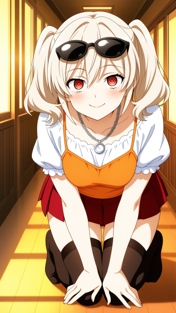 プラチナ髪ツインテールむっちり ニーソ・絶対領域_アニメエロ画像 AI エロ画像