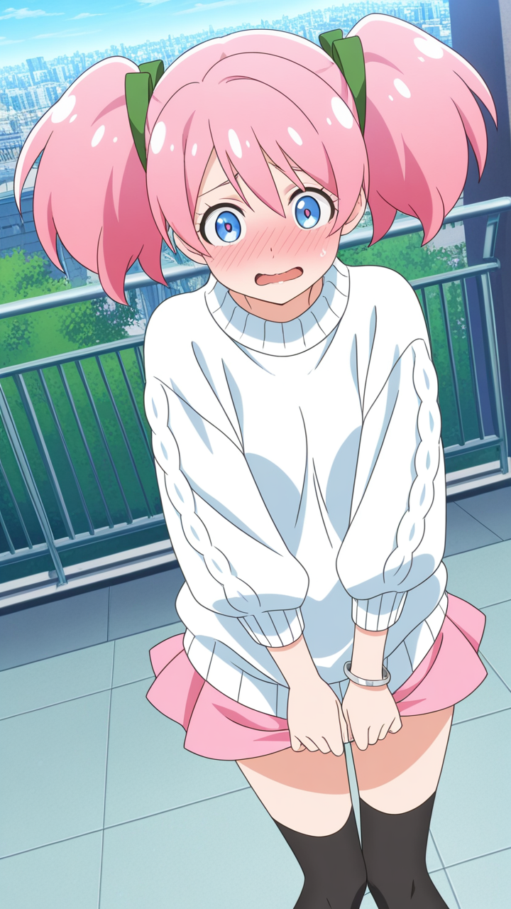 桜色ロールツインテールスレンダ 野外露出_アニメエロ画像 AI エロ画像