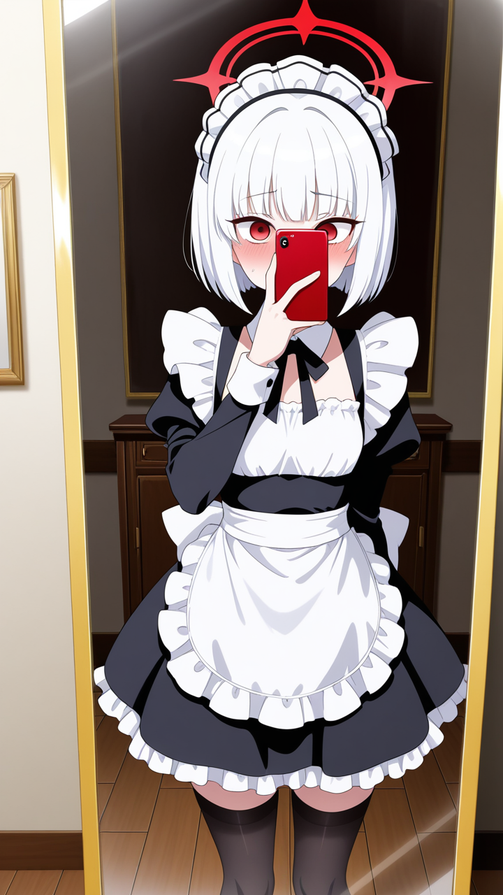 白髪外ハネボブ貧乳長身 鏡越し_アニメエロ画像 AI エロ画像