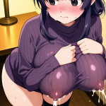 【エロ画像】紫髪ハーフアップ巨乳むっちり×授乳・母乳_AI_アニメエロ画像