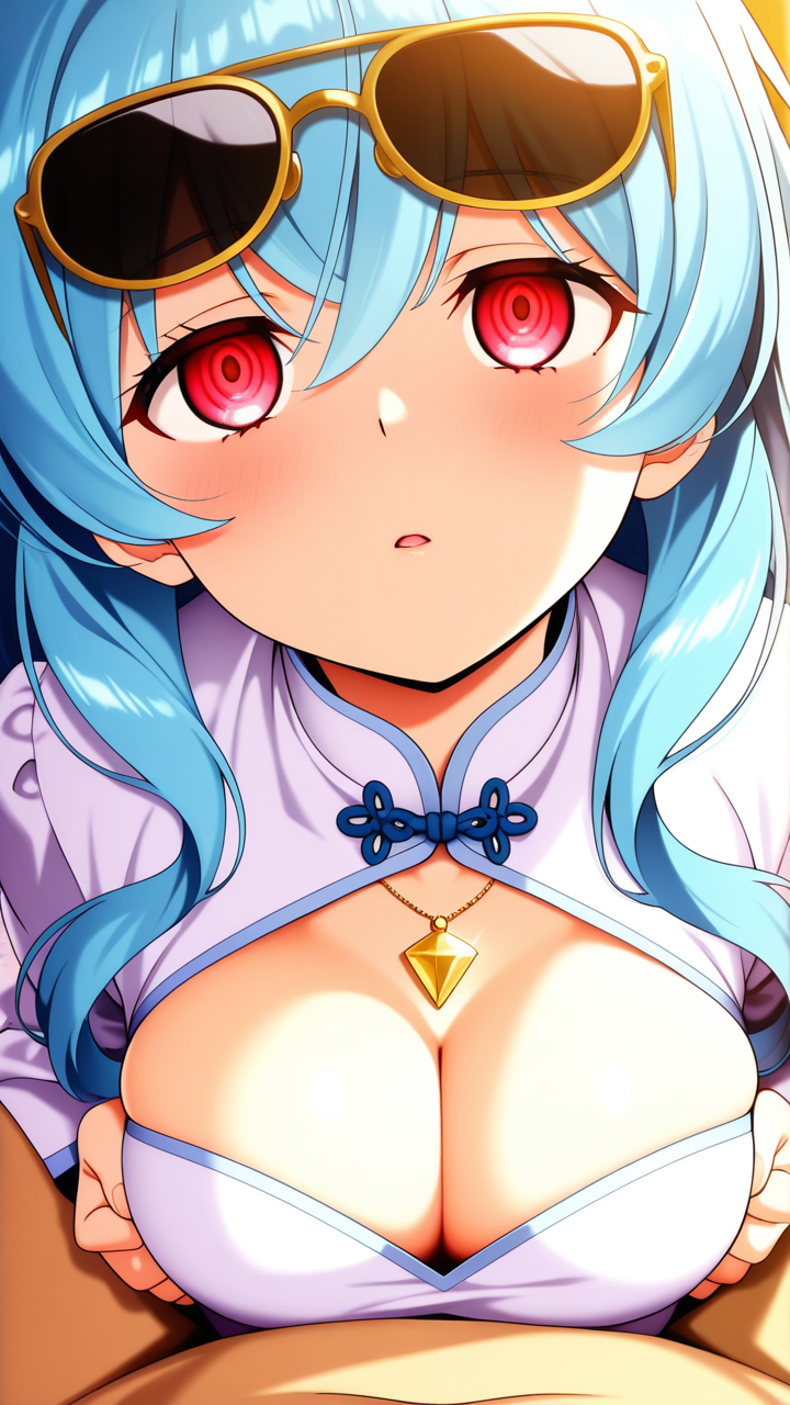 青髪セミロング貧乳小柄 パイズリ_アニメエロ画像 AI エロ画像