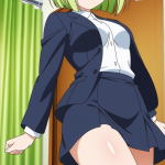 【エロ画像】ライム色外ハネボブ筋肉質×美少女エロ_AI_アニメエロ画像