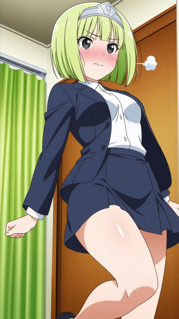 ライム色外ハネボブ筋肉質 美少女エロ_アニメエロ画像 AI エロ画像