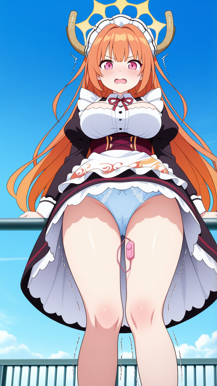 オレンジセミロング巨乳ふんわり バイブ責め_アニメエロ画像 AI エロ画像