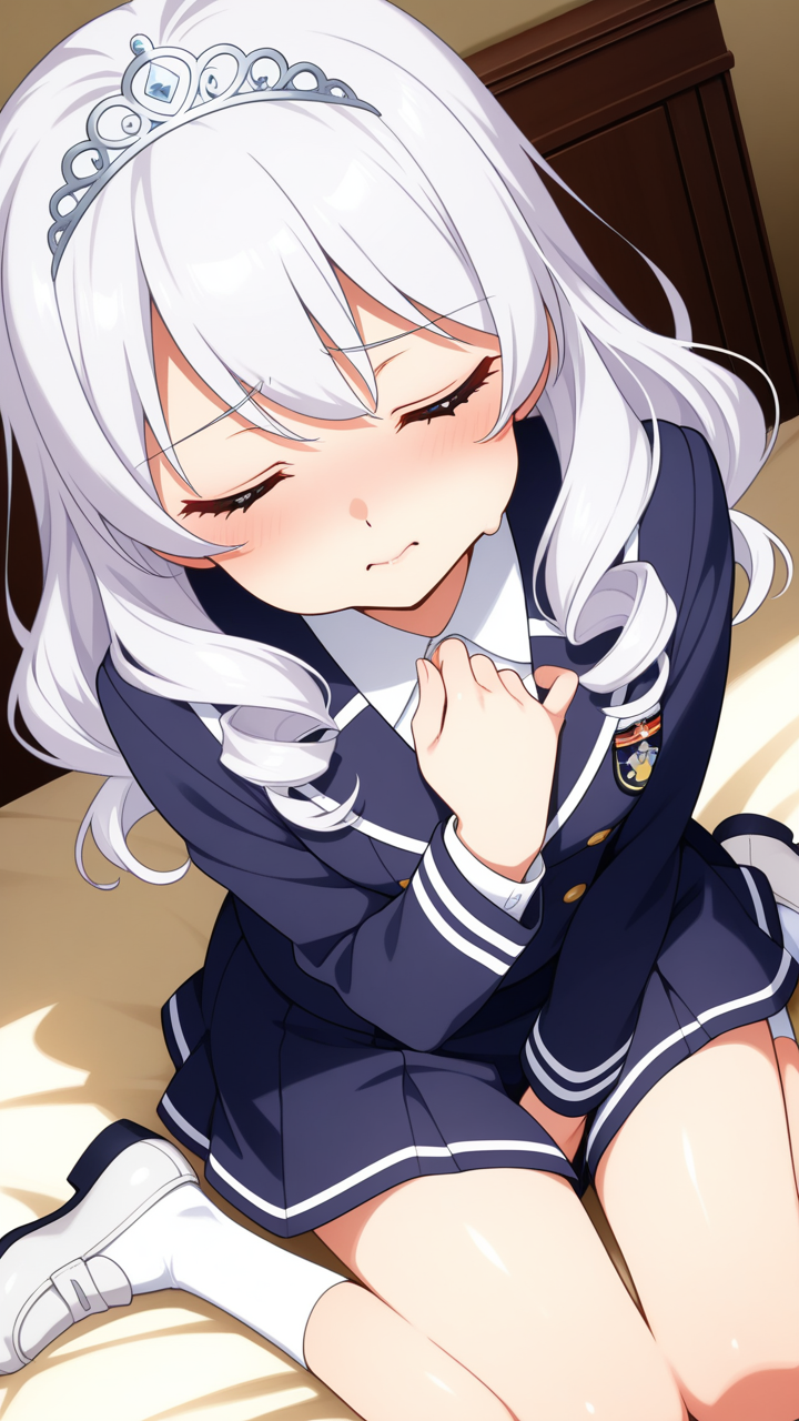 白髪内巻きセミロング貧乳小柄 オナニー・自慰_アニメエロ画像 AI エロ画像