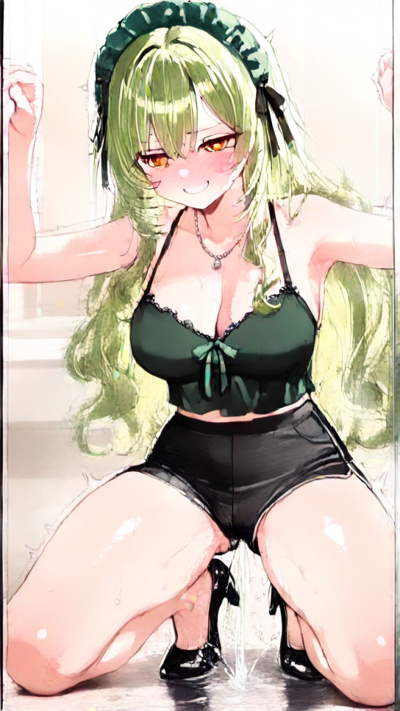 緑髪ウェーブロング巨乳 潮吹き_アニメエロ画像 AI エロ画像