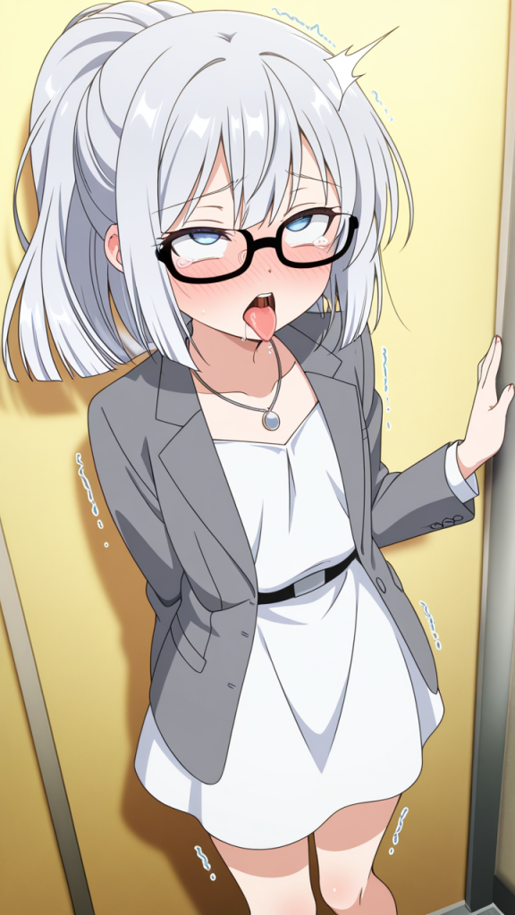 銀髪ポニーテールロリ体型 アヘ顔・イキ顔_アニメエロ画像 AI エロ画像