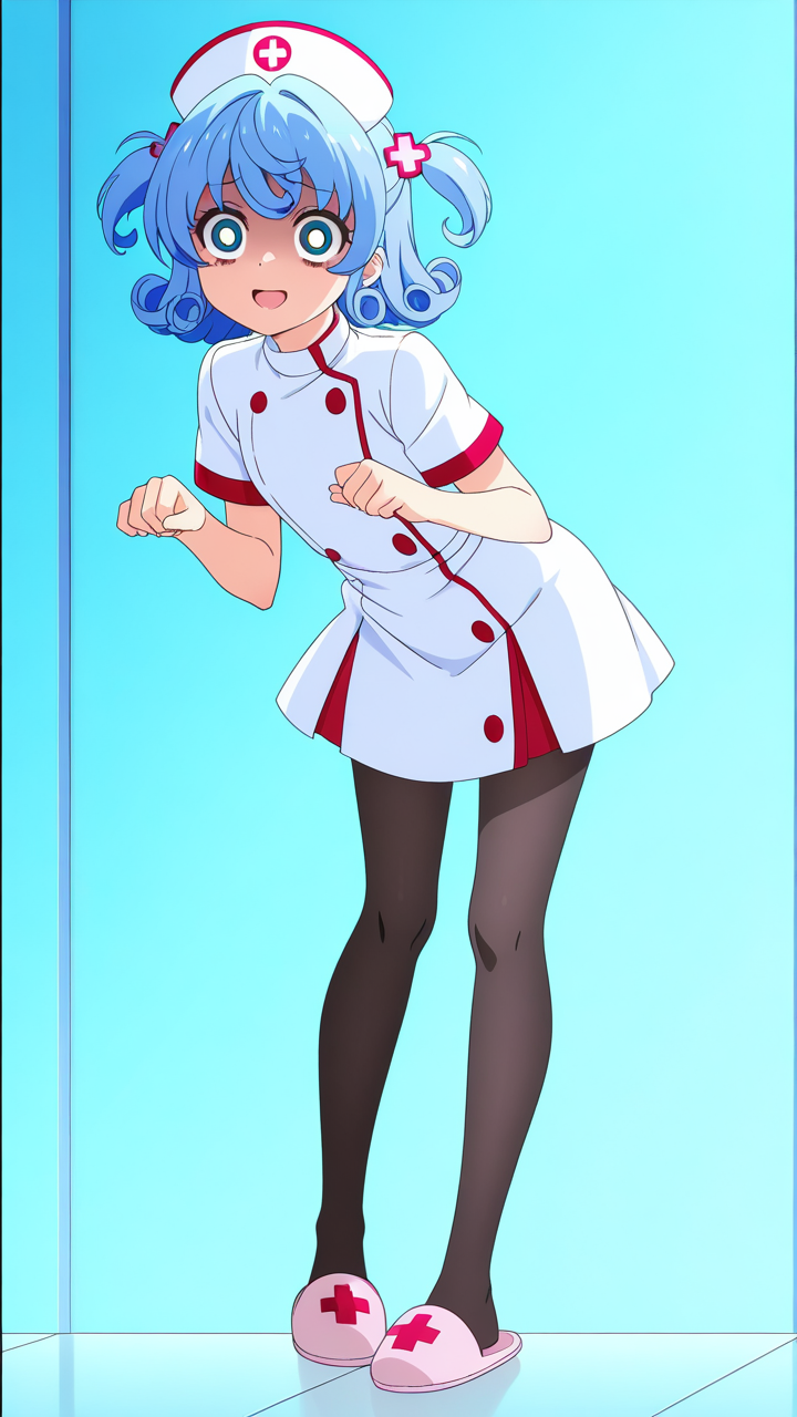 マゼンタくせ毛ショート貧乳長身 ナース服_アニメエロ画像 AI エロ画像