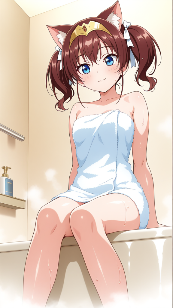 茶髪ロールツインテール細身 お風呂・入浴_アニメエロ画像 AI エロ画像