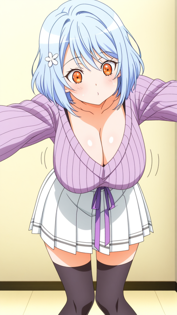 青髪アップ長身貧乳 巨乳・爆乳_アニメエロ画像 AI エロ画像