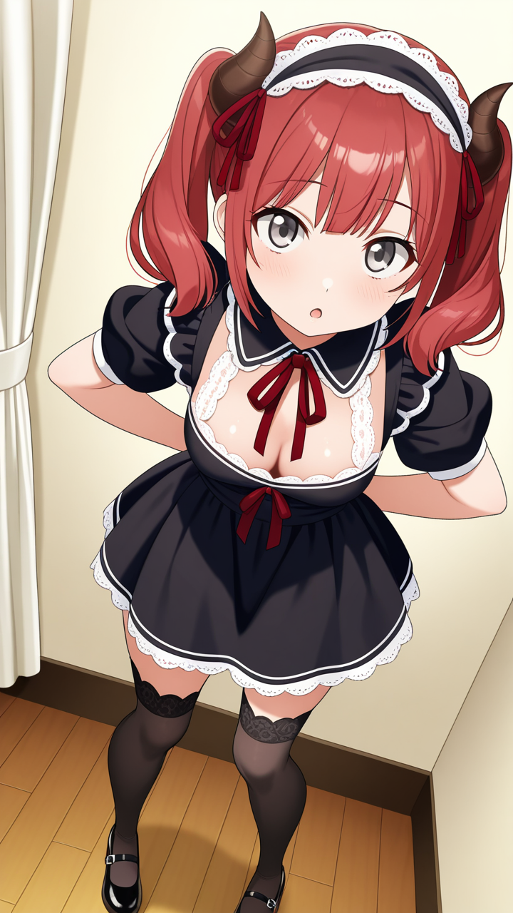 赤髪ツインテール巨乳メイド 美少女エロ_アニメエロ画像 AI エロ画像