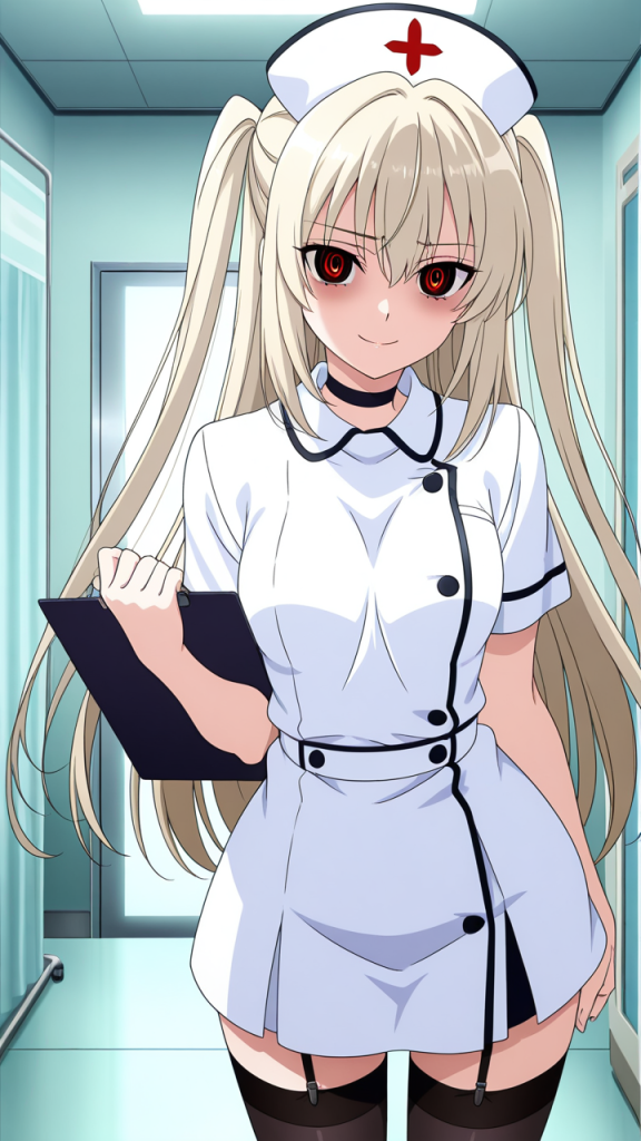 プラチナ髪ロングスレンダー ナース服_アニメエロ画像 AI エロ画像