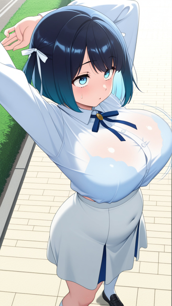 青グラデボブむっちり 巨乳・爆乳_アニメエロ画像 AI エロ画像