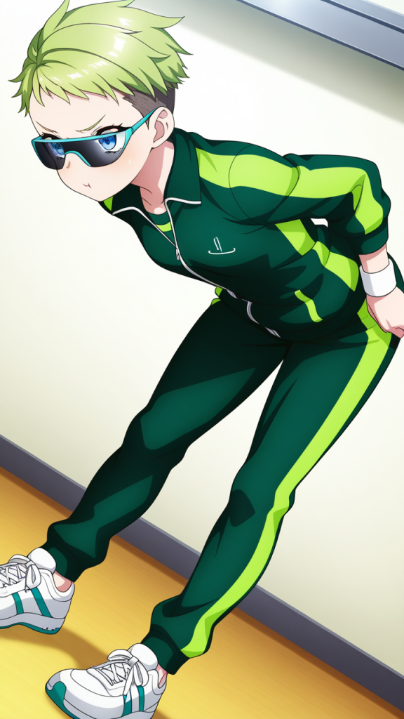 ライム色刈り上げ筋肉質 貧乳・微乳_アニメエロ画像 AI エロ画像