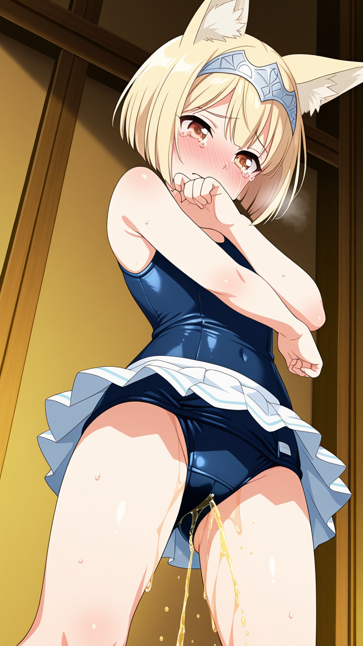 金髪刈り上げショート貧乳 おしっこ・放尿_アニメエロ画像 AI エロ画像