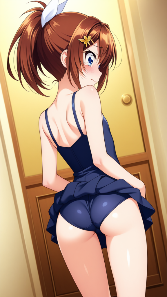 茶髪ポニーテールロリ体型 バック・後背位_アニメエロ画像 AI エロ画像