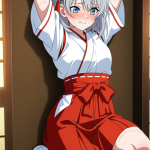 【エロ画像】グレーハーフアップ筋肉質巫女×縛り・拘束_AI_アニメエロ画像