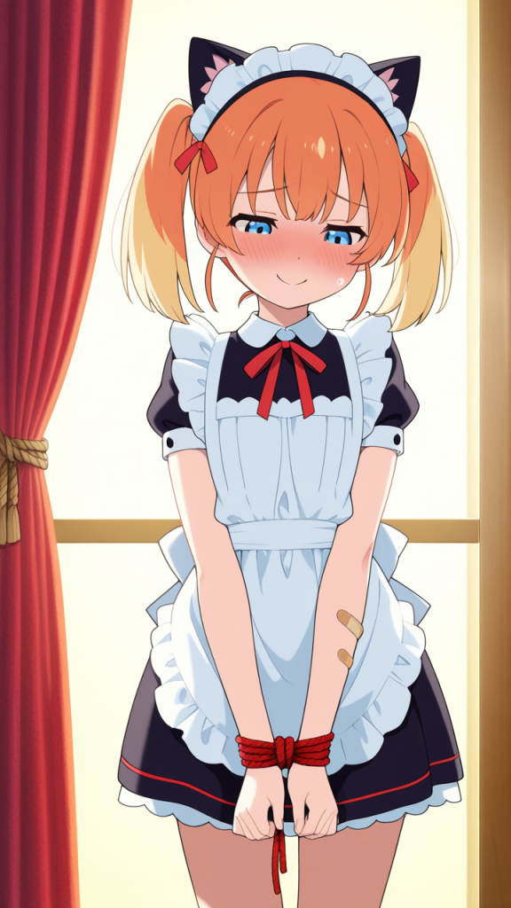 オレンジツインテールむっちり 手縛り・拘束_アニメエロ画像 AI エロ画像