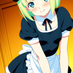 【エロ画像】ライム色外ハネボブ貧乳小柄×メイド服_AI_アニメエロ画像