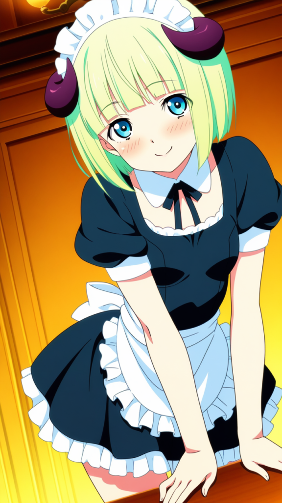 ライム色外ハネボブ貧乳小柄 メイド服_アニメエロ画像 AI エロ画像