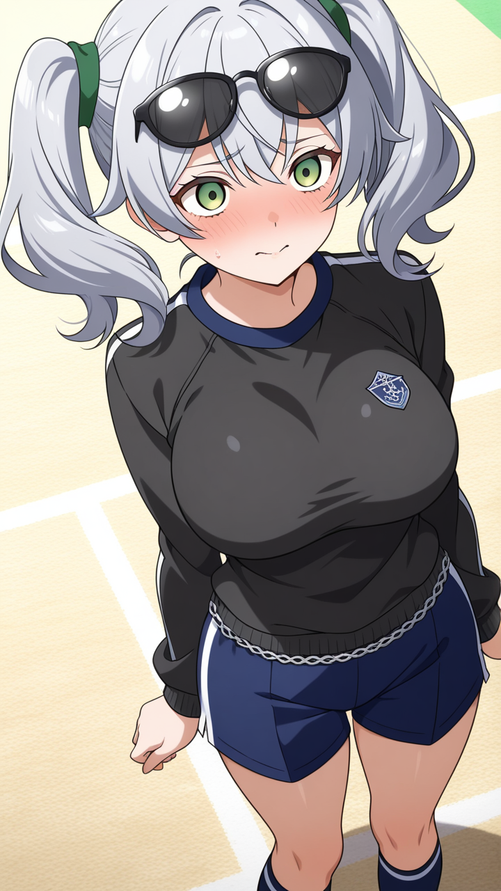 グレーツインテール巨乳 体操服・ブルマ_アニメエロ画像 AI エロ画像
