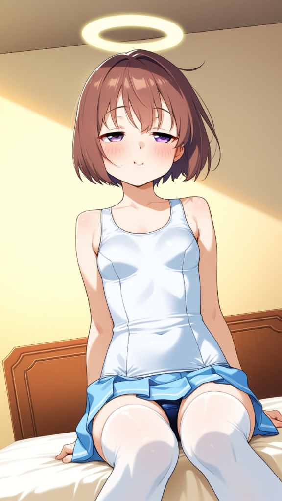 茶髪ショート貧乳小柄 ニーソ・絶対領域_アニメエロ画像 AI エロ画像