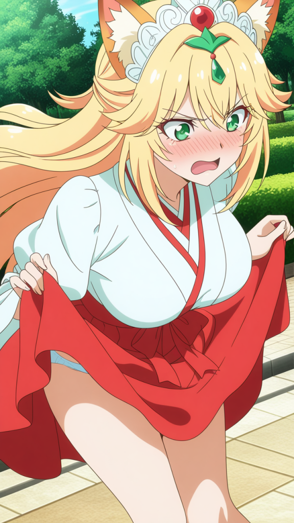 金髪ハーフアップ巨乳 野外露出_アニメエロ画像 AI エロ画像