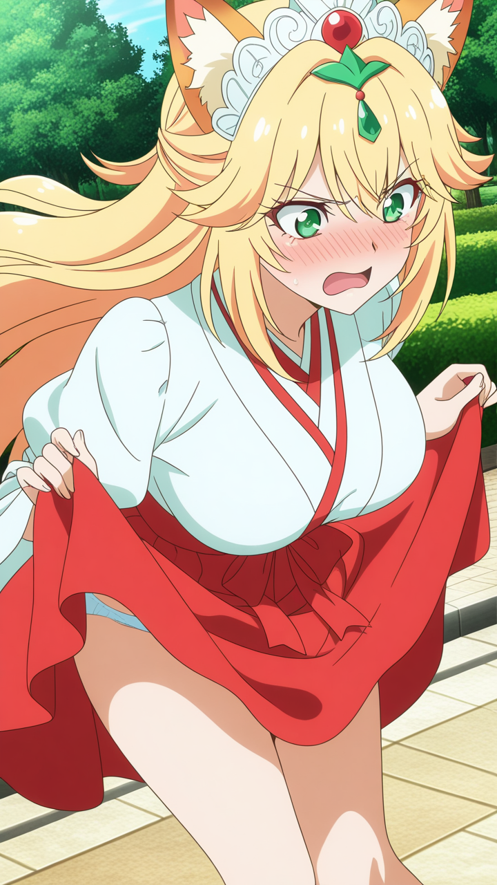 金髪ハーフアップ巨乳 野外露出_アニメエロ画像 AI エロ画像