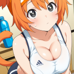 【エロ画像】オレンジサイドテール筋肉質×パイズリ_AI_アニメエロ画像