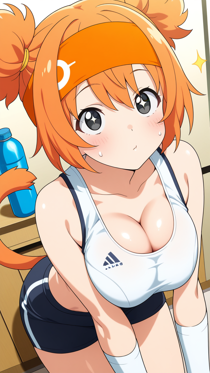 オレンジサイドテール筋肉質 パイズリ_アニメエロ画像 AI エロ画像