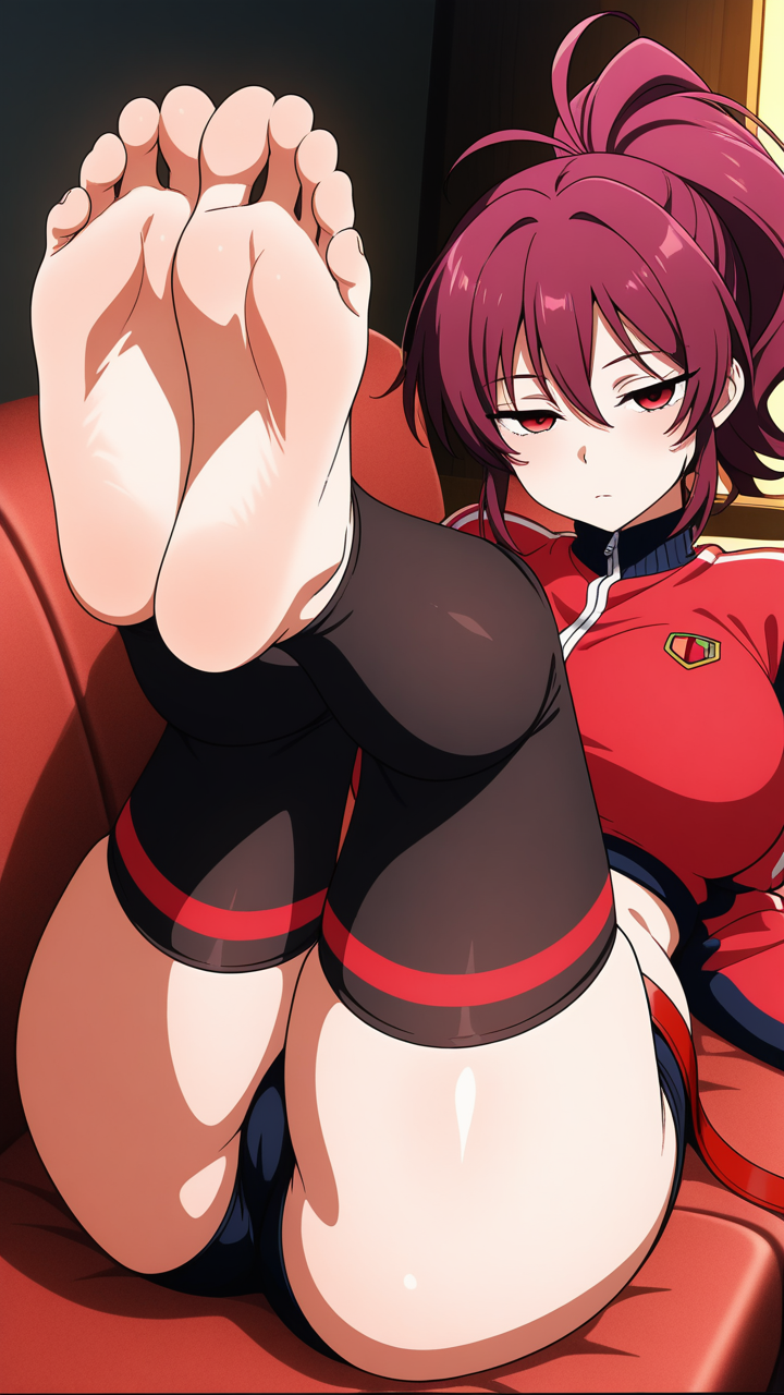 マゼンタポニーテールグラマラス 足コキ_アニメエロ画像 AI エロ画像