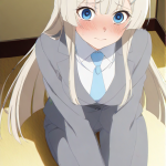 【エロ画像】プラチナ髪セミロング筋肉質×手縛り・拘束_AI_アニメエロ画像