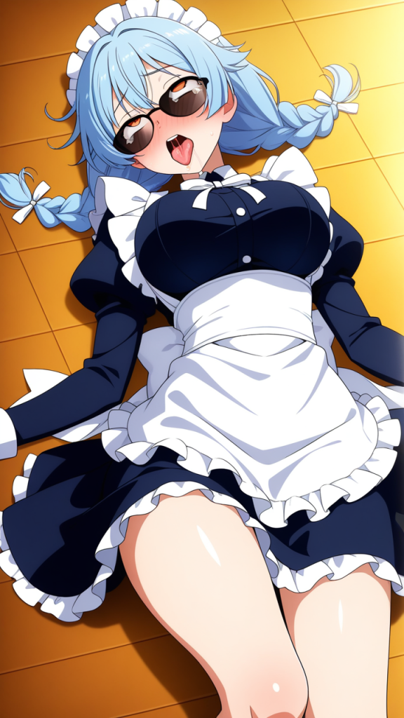 青髪ツインおさげ巨乳 アヘ顔・イキ顔_アニメエロ画像 AI エロ画像