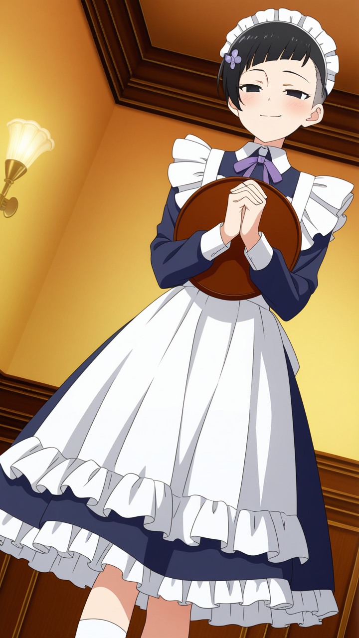 グラデーション刈り上げショート メイド服_アニメエロ画像 AI エロ画像