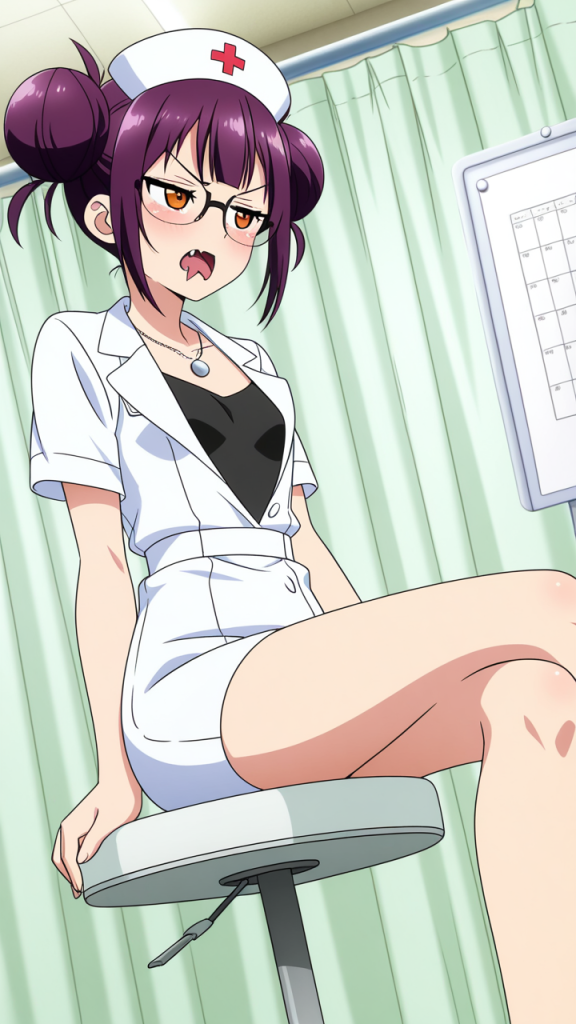 紫髪お団子貧乳長身 ナース服_アニメエロ画像 AI エロ画像