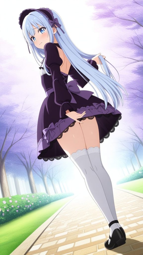 青髪ロング貧乳ロリータ 美少女エロ_アニメエロ画像 AI エロ画像