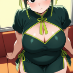 【エロ画像】ライム色お団子むっちり×ニーソ・絶対領域_AI_アニメエロ画像