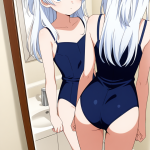 【エロ画像】白髪ハーフアップ長身貧乳×鏡越し_AI_アニメエロ画像