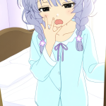 【エロ画像】水色ツインおさげむっちり×寝起き・パジャマ_AI_アニメエロ画像